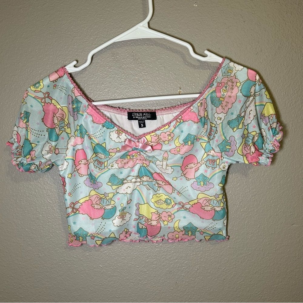 Dolls Kill x Hello Kitty Little Twin Stars mesh crop top women’s size small